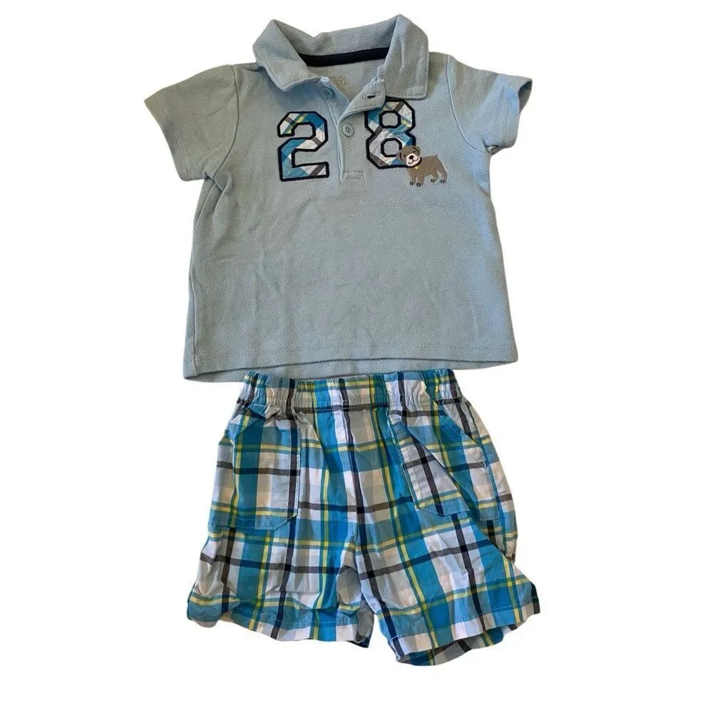 Lot of Boys 5 Carters Plaid Shorts Polo T Shirt Overalls Bodysuit Casual